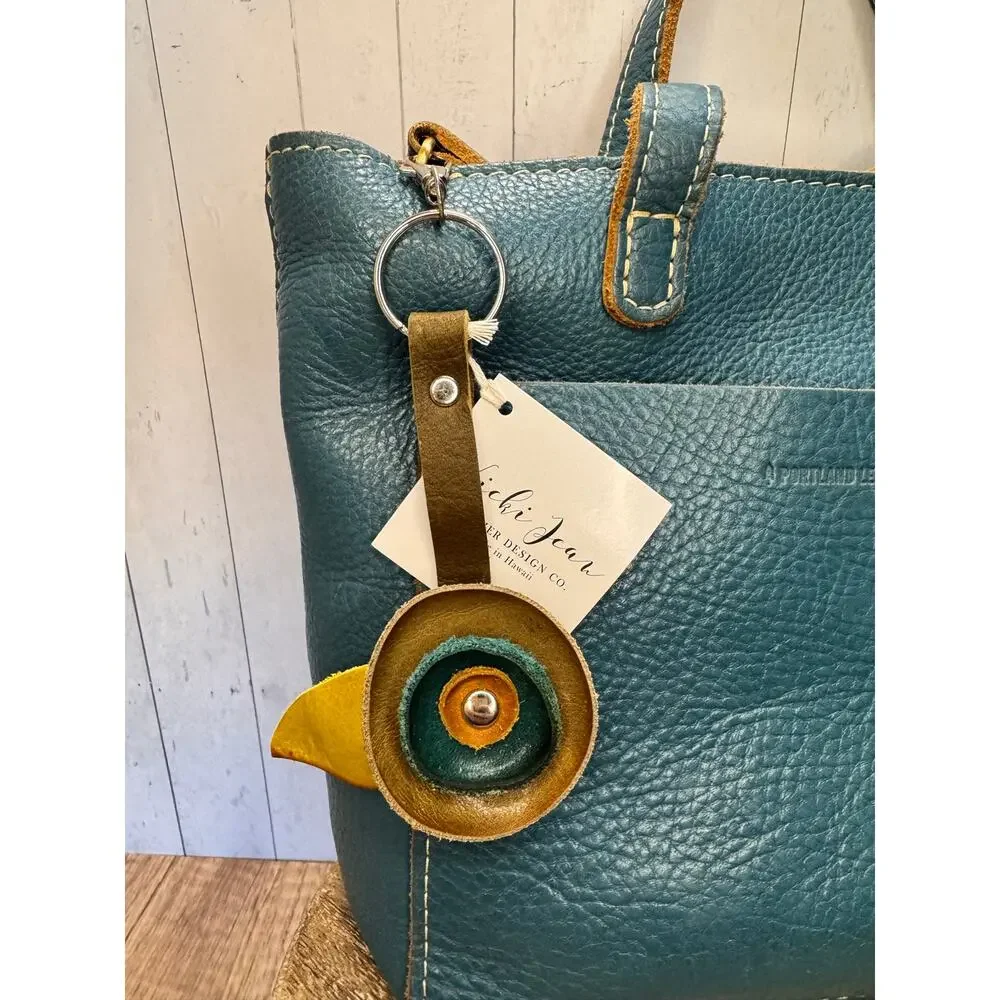 Genuine Leather Round Flower Purse Charm Olive Turquoise Tan Boho Bag Charm